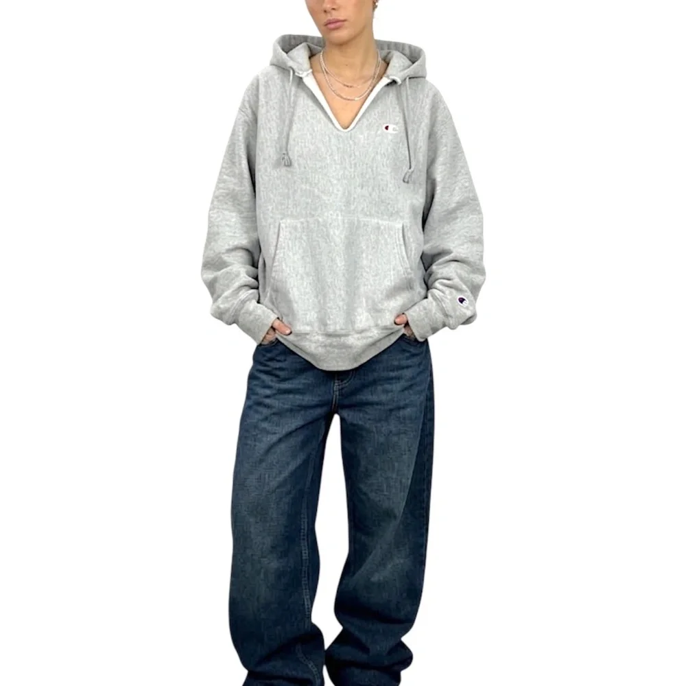 Champion Reverse Weave reworked grey oversized cotton blend hoodie sweatshirt M - Picture 3 of 17